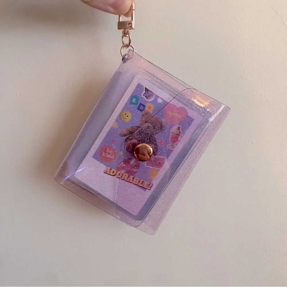 Small Pink/Purple Glitter Plastic Case for Cards or Polaroid Photos